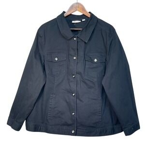 Denim & Co. Jacket Women Size 2X Black Stretch Collared Thick Fabric Flawed